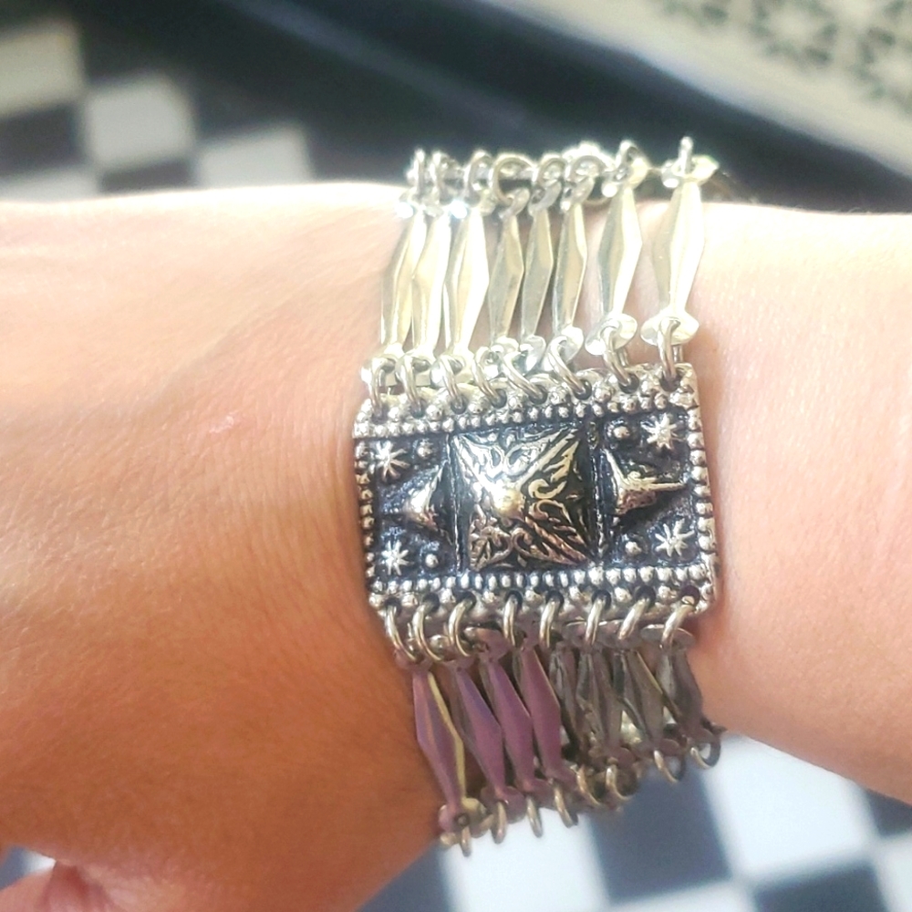 Vintage Taxco Mexico Sterling Silver Wide Multi-Row Panel Link Bracelet